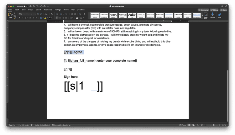 Using tags in a Microsoft Word document