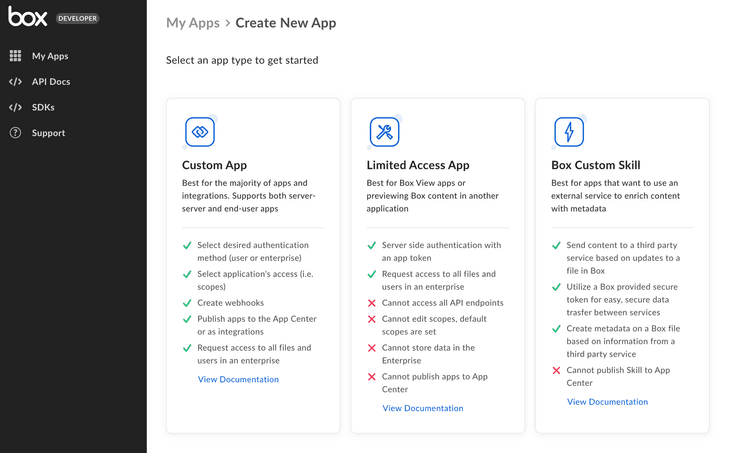 Application selection screen