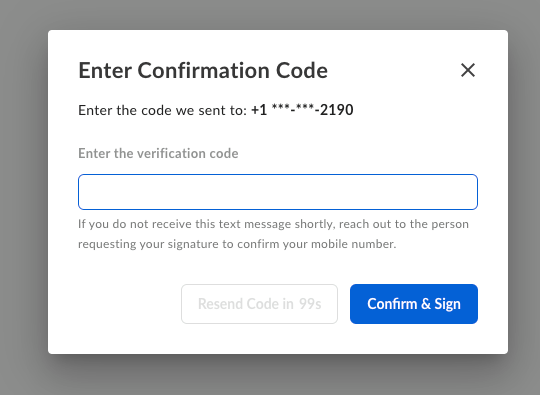 Entering the SMS code