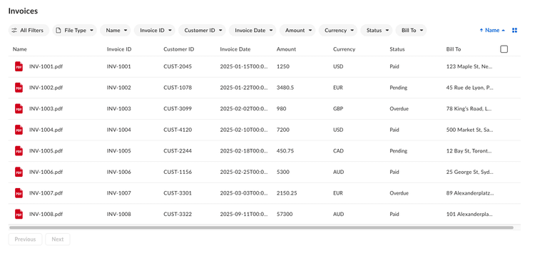 Metadata view