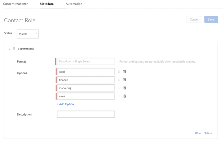 Metadata Template Form